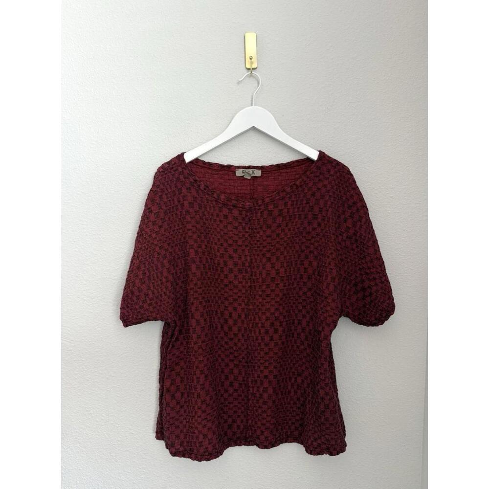 Flax Women’s One Size Rust Red‎ Textured Scoop Tunic Blouse Lagenlook Boho